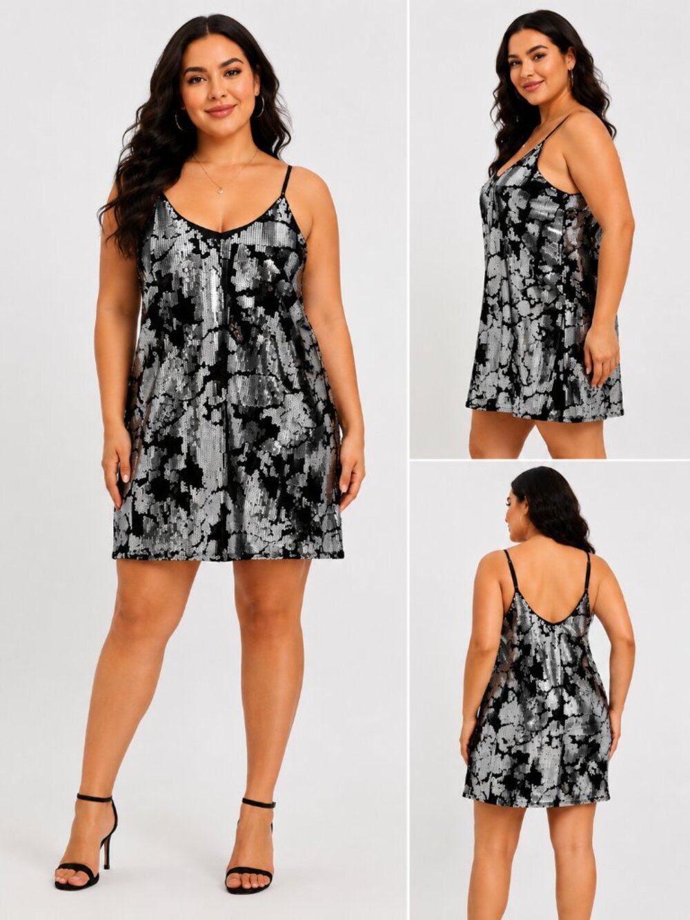 Forever 21 Black & Silver Sequin Mini Dress Size L NWT